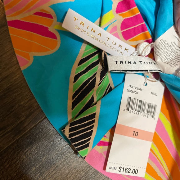 Trina Turk Womens POPPY OTS RUFFLE BANDEAU 1 Pc Swimsuit Off Shoulder Sz 10 - Picture 5 of 5